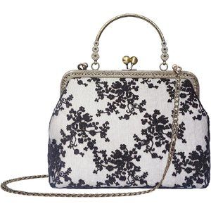 Women Vintage Kiss Lock Top Handle Evening  Shoulder Bag with Chain Strap